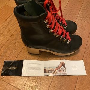 Swedish Hasbeens Black Leather platform Hiking boots WORN ONCE FOR PHOTO SHOOT
